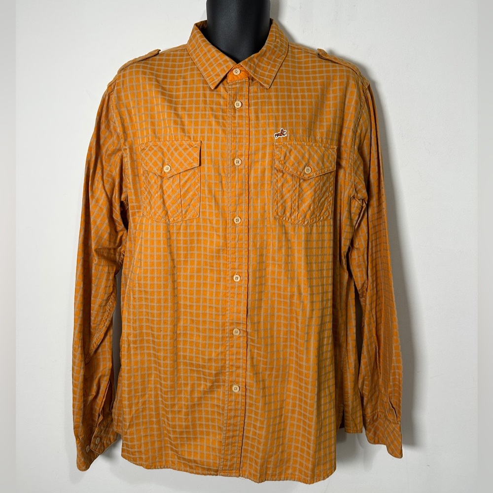 Vintage Orange & Tan Button Down Casual Shirt By AKOO